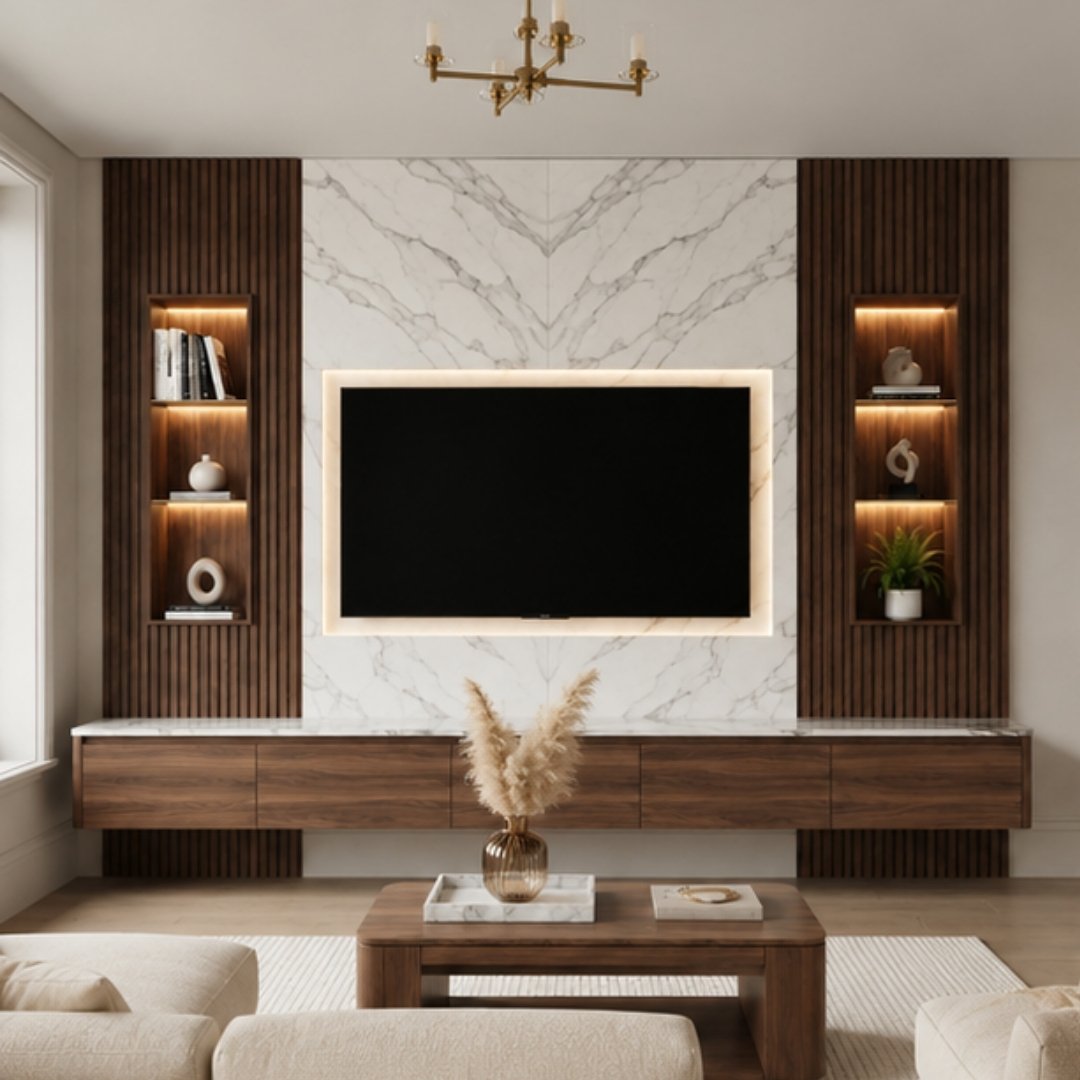 Modern Luxury Fluted Wood TV Media Wall Unit