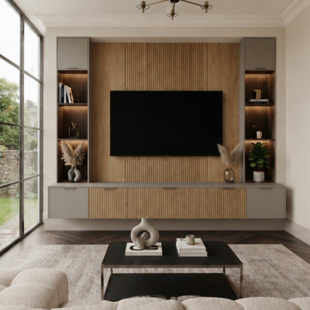 Fluted Wood TV Media Wall