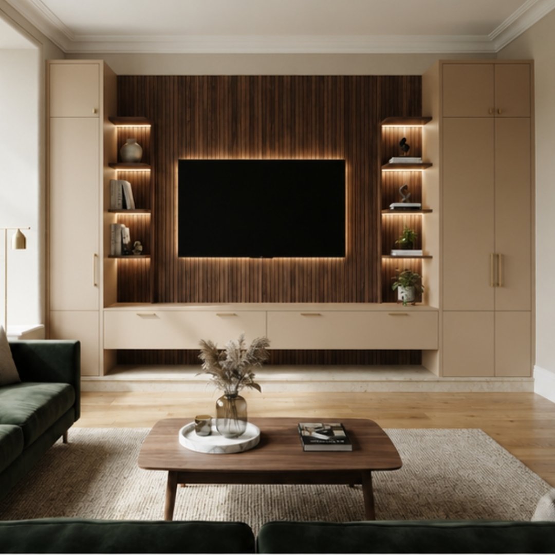 Luxury Fluted Wood TV Wall Unit